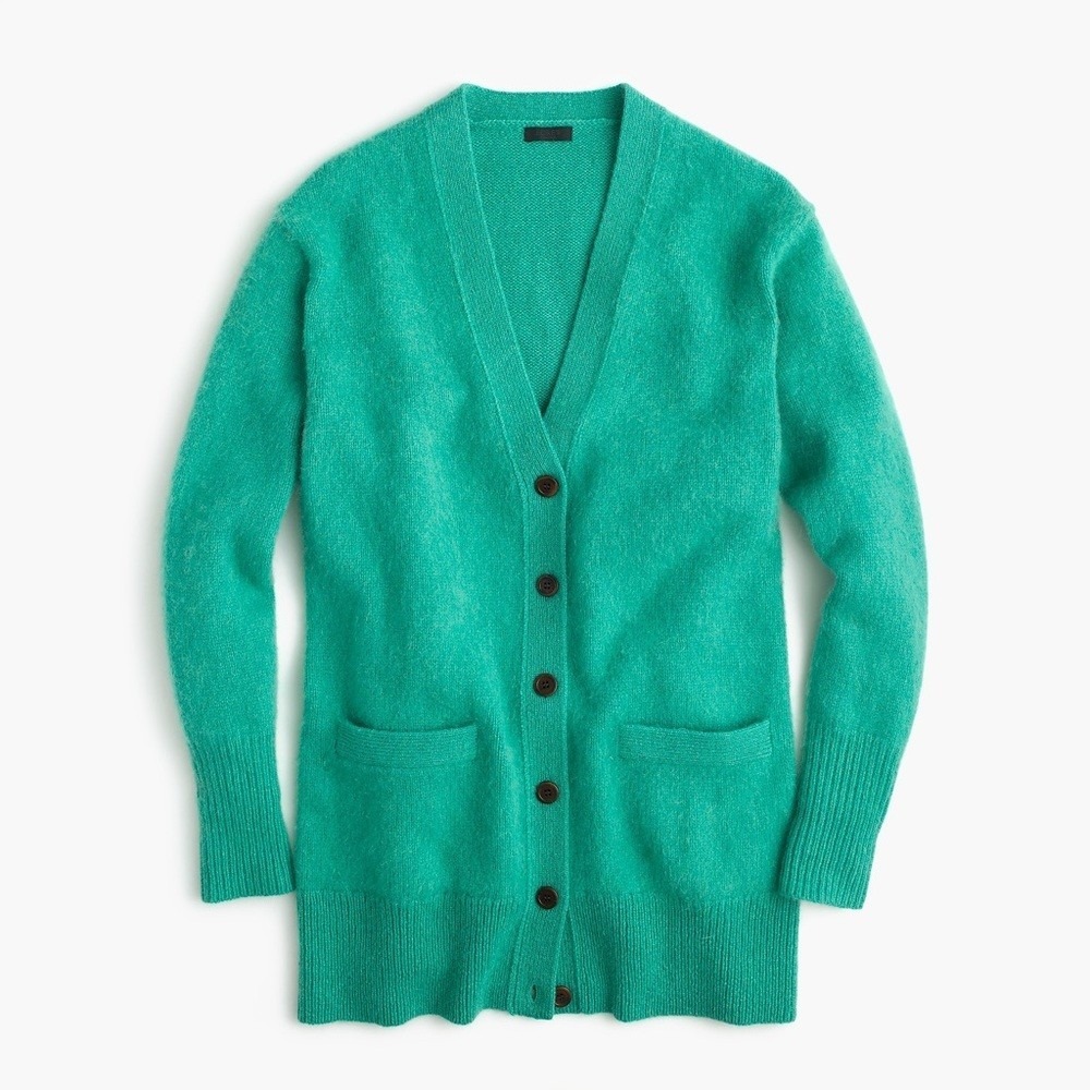 J Crew Green Cashmere Mohair V Neck Oversized Cardigan Sweater Womens XS